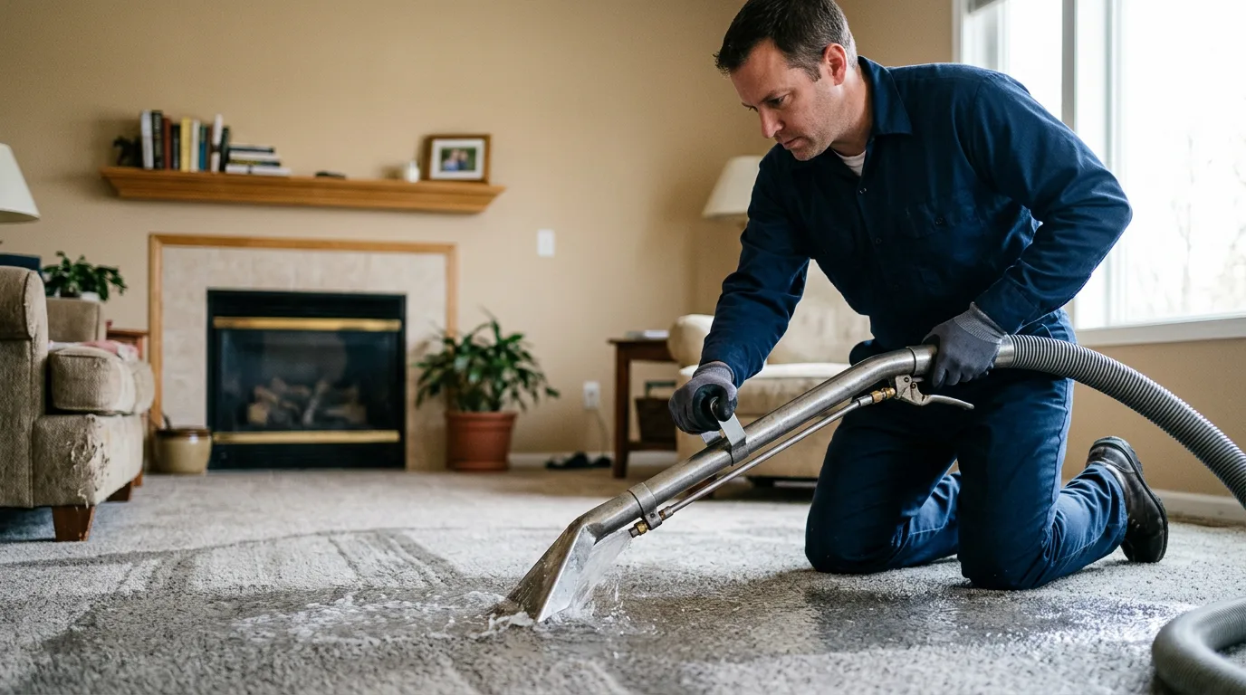 Water damage restoration technician working near Falconer, NY